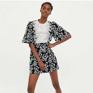 Zara Eyelet Lace with Crochet Panel Floral Dress